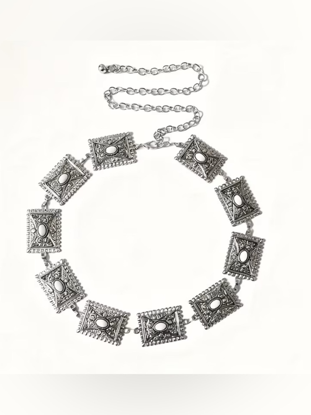 WESTERN Square Concho with White Stones Chain Belt